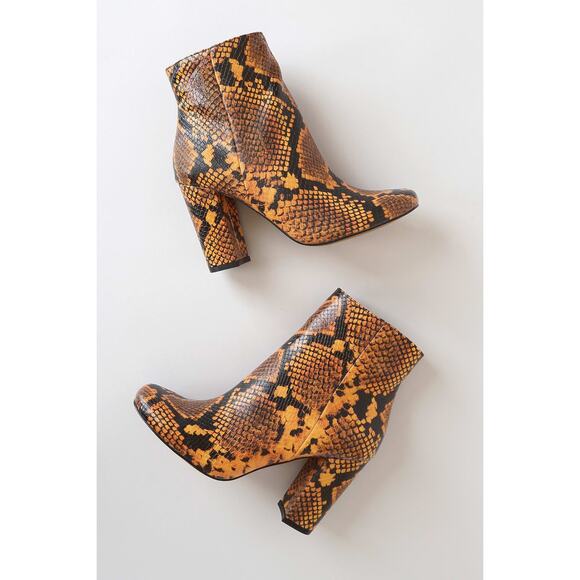 Steve Madden | Size 6.5 Pixie Yellow Snake Skin Mid-Calf Booties Block Heel - Picture 16 of 16
